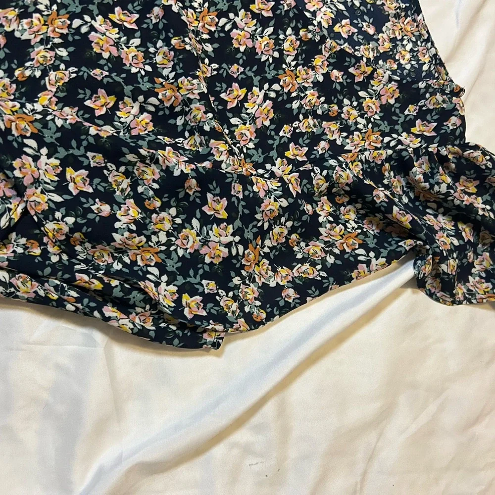 Max Studio Floral Print Ruffle Sleeve Tie Waist Dress Navy Pink Size 1X. NWOT - Picture 11 of 14